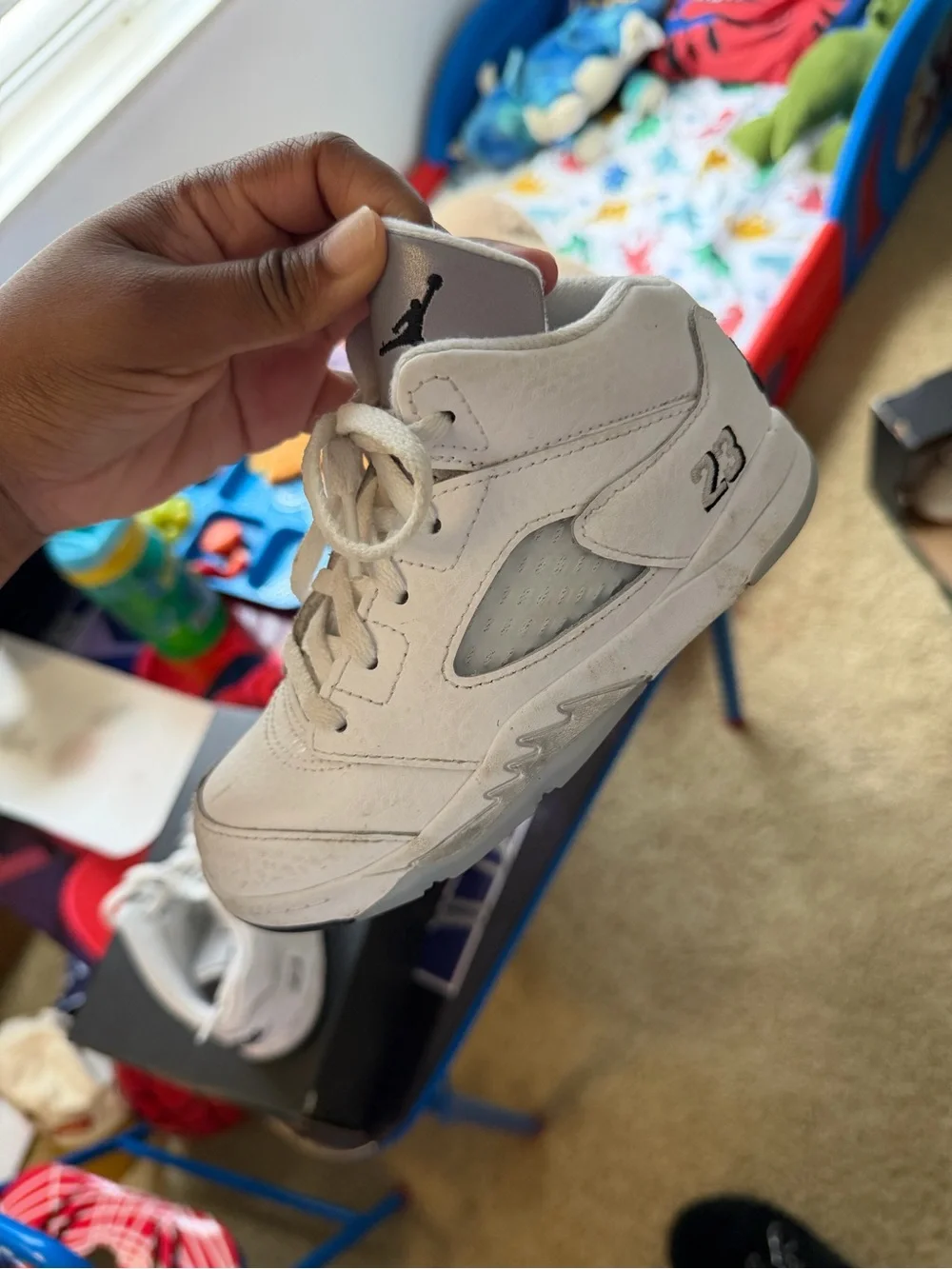 Kids White Basketball Sneakers with 23 Detail